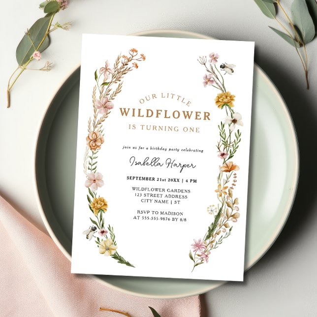 Wildflower Theme Girl 1st Birthday Invitation (Creator Uploaded)