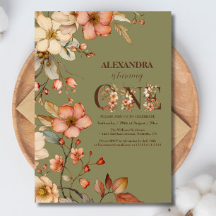 Wildflower Theme Girl 1st Birthday Invitation