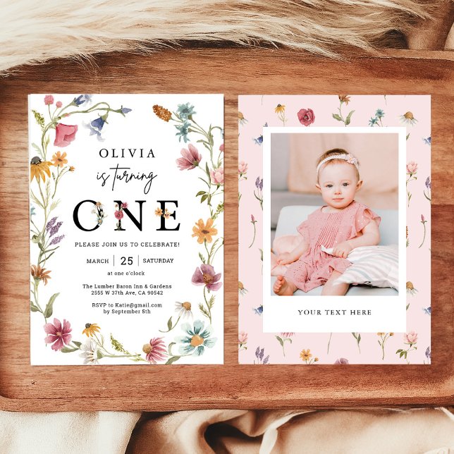 Wildflower Theme Girl 1st Birthday Photo Invitation (Creator Uploaded)