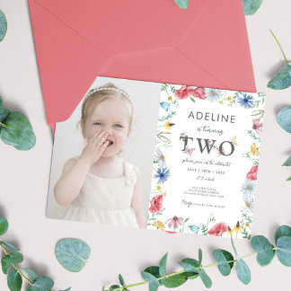 Wildflower Theme Girl 2nd Birthday Cute Photo  Invitation