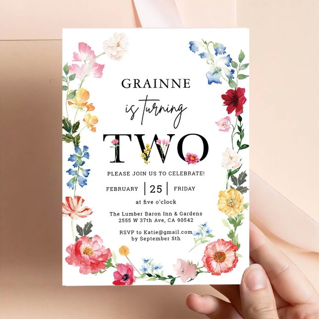 Wildflower Theme Girl 2nd Birthday Invitation (Creator Uploaded)