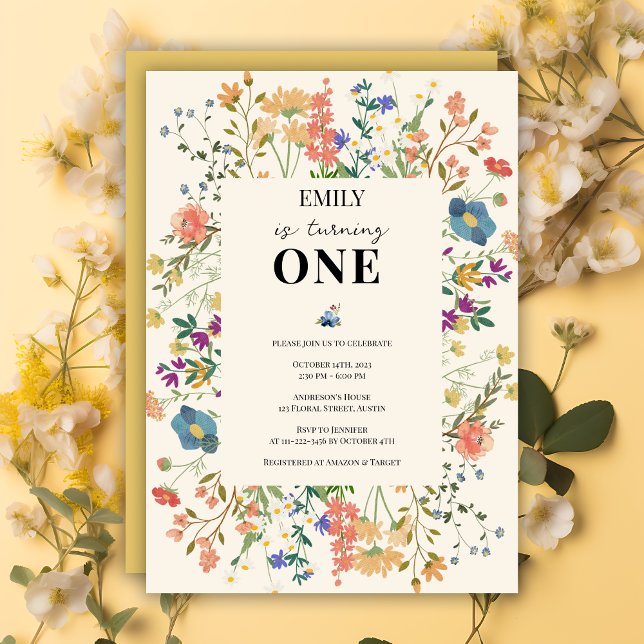 Wildflower Theme Girl First Birthday Invitation (Creator Uploaded)