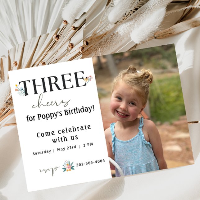 Wildflower Third Birthday Invitation (Creator Uploaded)