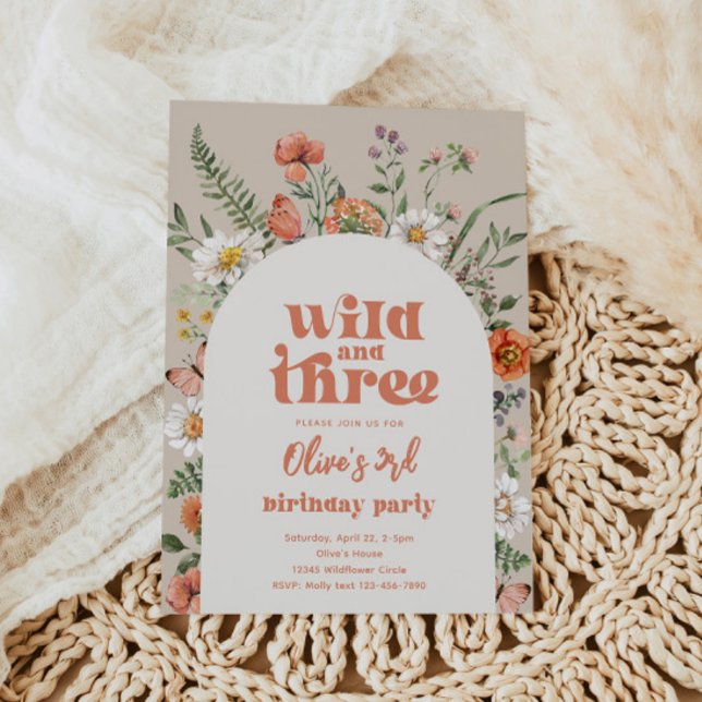 Wildflower Third Birthday Party Invitation (Creator Uploaded)