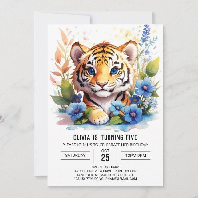 Wildflower Tiger Boy Birthday Invitation (Front)
