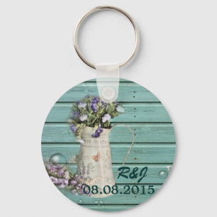 wildflower turquoise barn wood country wedding key ring