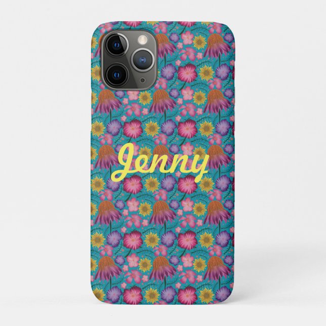 Wildflower Turquoise Floral Personalised Case-Mate iPhone Case (Back)