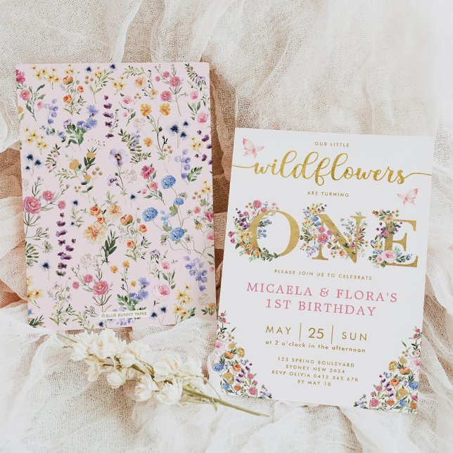 Wildflower Twin Girls Sister Joint 1st Birthday Invitation (Creator Uploaded)