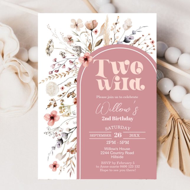 Wildflower Two Wild Birthday Invitation (Wildflower Two Wild 2nd Birthday Invitation)