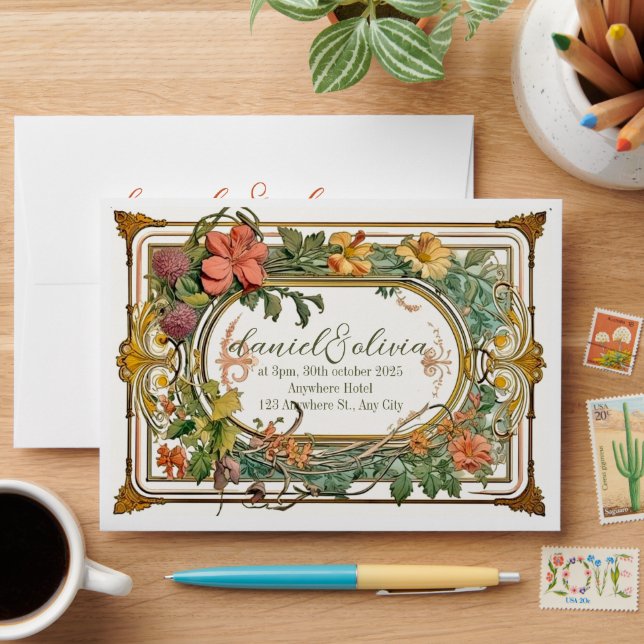 Wildflower Victorian Ornate Border Wedding Envelope (Desk)