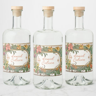 Wildflower Victorian Ornate Border Wedding Liquor Bottle Label