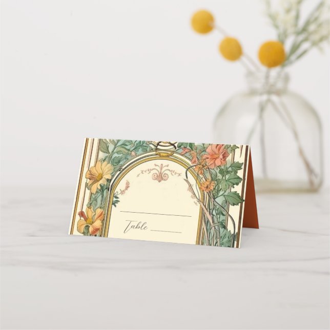 Wildflower Victorian Ornate Border Wedding Place Card (Front)