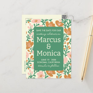 Wildflower Vines Pink Green Custom Save the Date Postcard