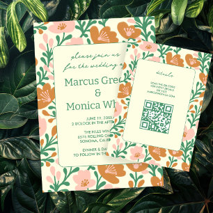Wildflower Vines Pink Green Custom WEDDING Enclosure Card