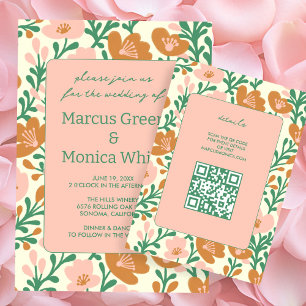 Wildflower Vines Pink Green Custom WEDDING Enclosure Card