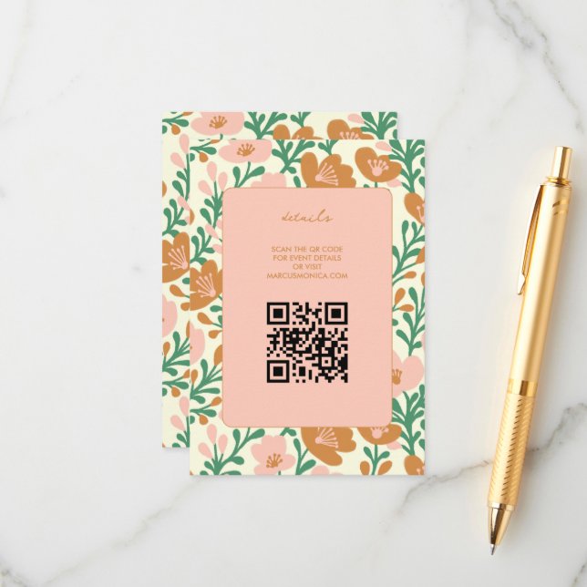 Wildflower Vines Pink Green Custom WEDDING  Enclosure Card (Front/Back In Situ)