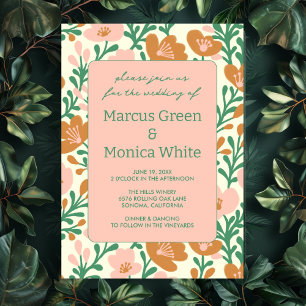 Wildflower Vines Pink Green Custom WEDDING Invitation