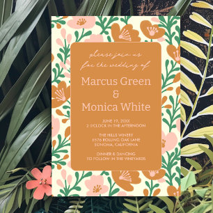 Wildflower Vines Pink Green Custom WEDDING Invitation