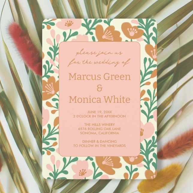 Wildflower Vines Pink Green Custom WEDDING  Invitation (Wildflower Vines Pink Green Custom WEDDING Invitation
)