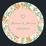 Wildflower Vines Pink Green Elegant Wedding Custom Classic Round Sticker<br><div class="desc">Perfect floral pattern sticker for a custom wedding, engagement, bridal shower, or birthday. Click "personalise" to add your own text, change the colours, layouts and fonts. I have matching envelopes, invitations, RSVP cards, napkins, paper plates, cups, menus, gift boxes, thank you cards and more! Check out my shop for lots...</div>