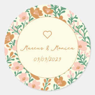 Wildflower Vines Pink Green Elegant Wedding Custom Classic Round Sticker