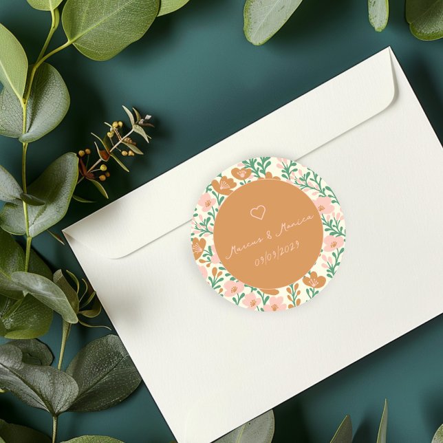 Wildflower Vines Pink Green Elegant Wedding Custom Classic Round Sticker (Wildflower Vines Pink Green Elegant Wedding Custom Classic Round Sticker
)