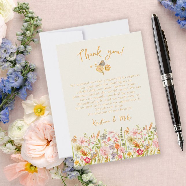 Wildflower Vintage Botanical Baby Shower Thank You Card (Creator Uploaded)