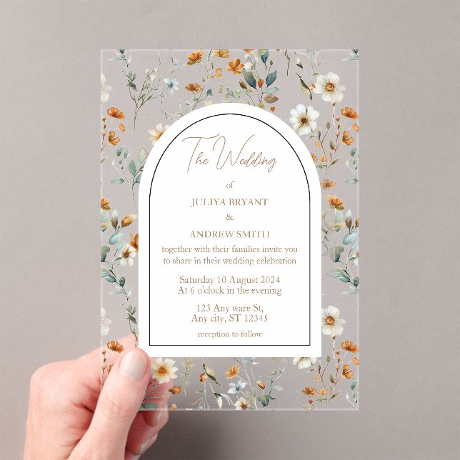 Wildflower vintage wedding acrylic invitations (Insitu (Handheld))