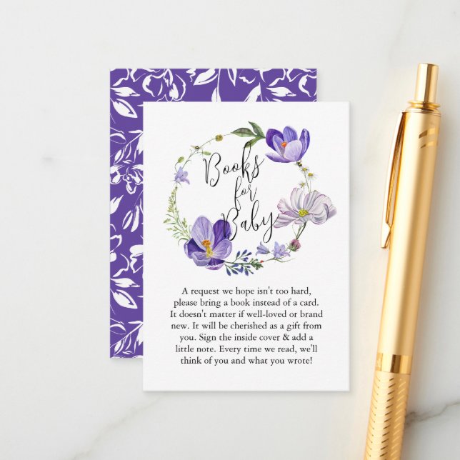 Wildflower Violet Baby Shower Books for Baby  Enclosure Card (Front/Back In Situ)