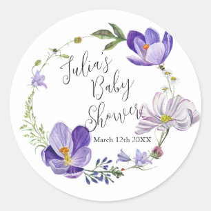 Wildflower Violet Baby Shower Classic Round Sticker