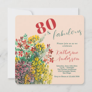 Wildflower Watercolor – 80 & Fabulous Birthday  Invitation