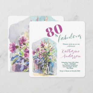 Wildflower Watercolor – 80 & Fabulous Birthday  Invitation