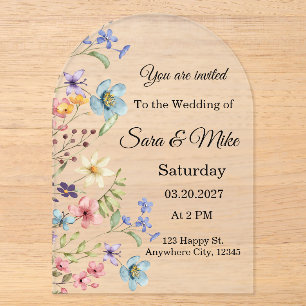 Wildflower Watercolor Acrylic Wedding Invitation