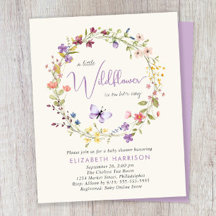 Wildflower Watercolor Baby Girl Shower Invitation