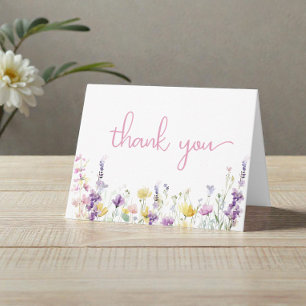 Wildflower Watercolor Baby Girl Shower Thank You Card