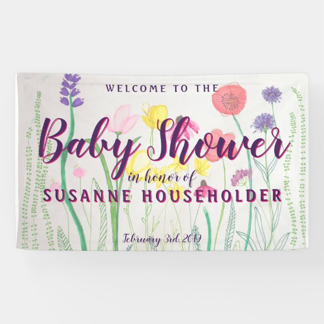 Wildflower Watercolor Baby Shower Banner (Horizontal)