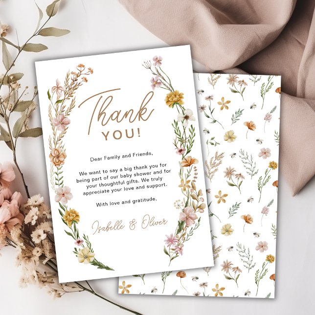 Wildflower Watercolor Baby Shower Thank You Card (Wildflower Watercolor Baby Shower Thank You Card)