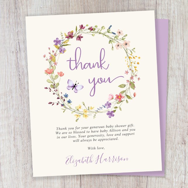 Wildflower Watercolor Baby Shower Thank You Card (Creator Uploaded)