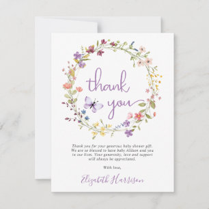 Wildflower Watercolor Baby Shower Thank You Card