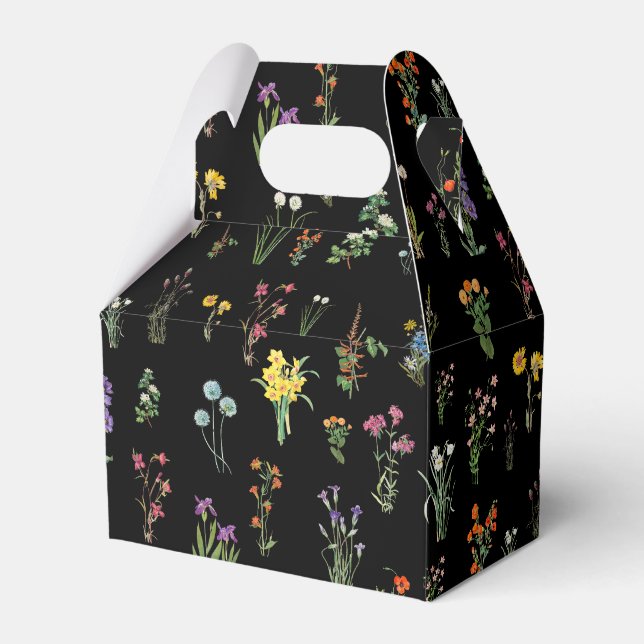 Wildflower Watercolor Black Botanical Floral Favour Box (Front Side)