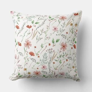 Wildflower watercolor boho vintage floral pattern cushion