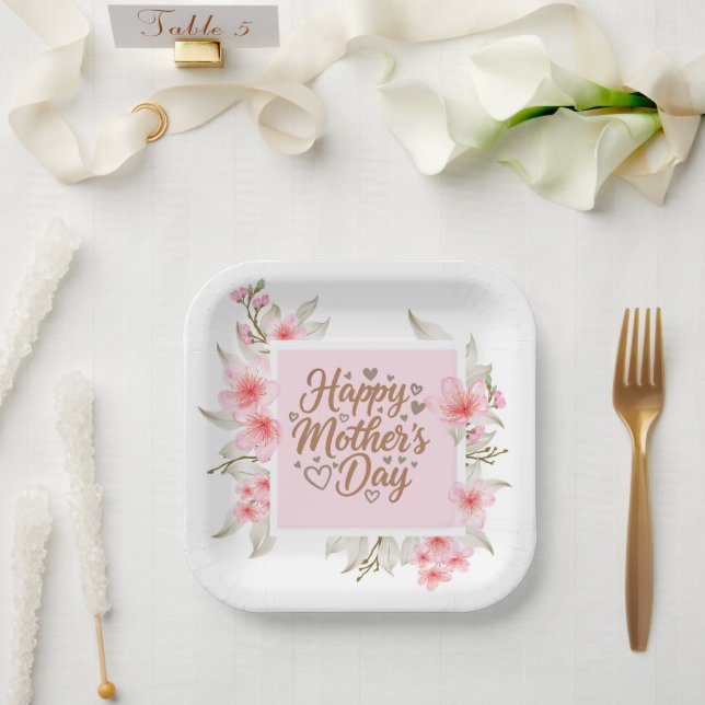 Wildflower Watercolor Border Happy Mother's Day Paper Plate (Wedding)