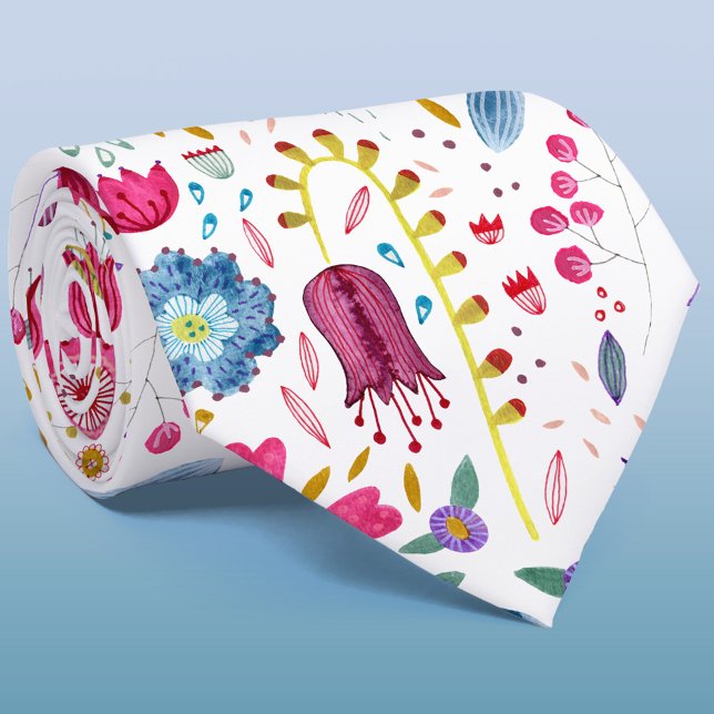 Wildflower Watercolor Botanical Floral Tie (Modern watercolor floral tie)