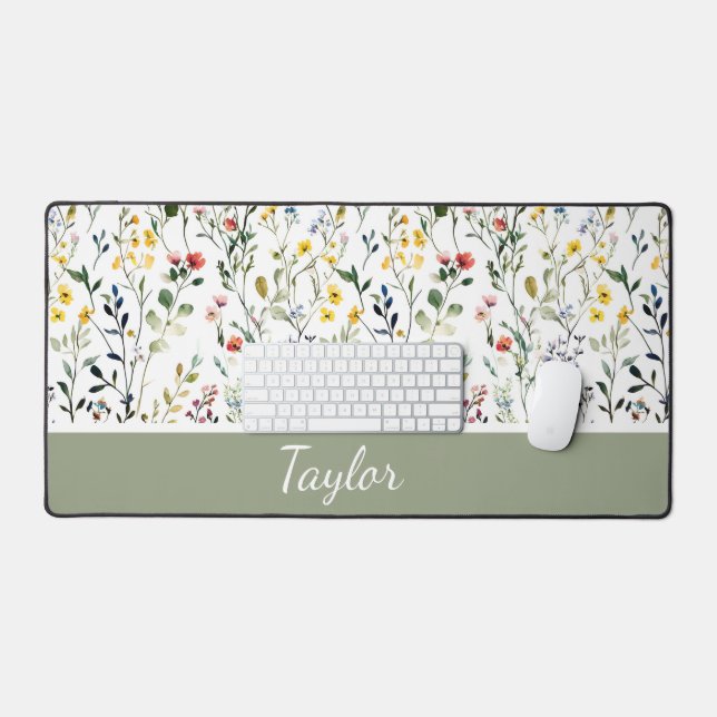 Wildflower Watercolor Botanical Name  Desk Mat (Keyboard & Mouse)