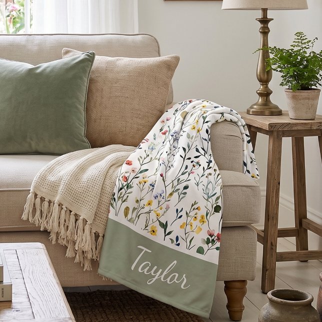 Wildflower Watercolor Botanical Name Fleece Blanket (Creator Uploaded)