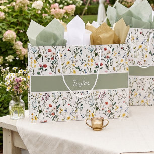 Wildflower Watercolor Botanical Name  Large Gift Bag