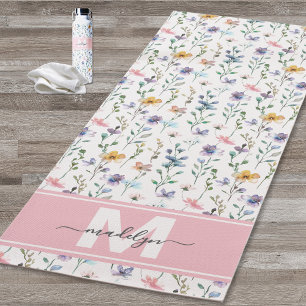 Wildflower Watercolor Custom Name Monogram Yoga Mat