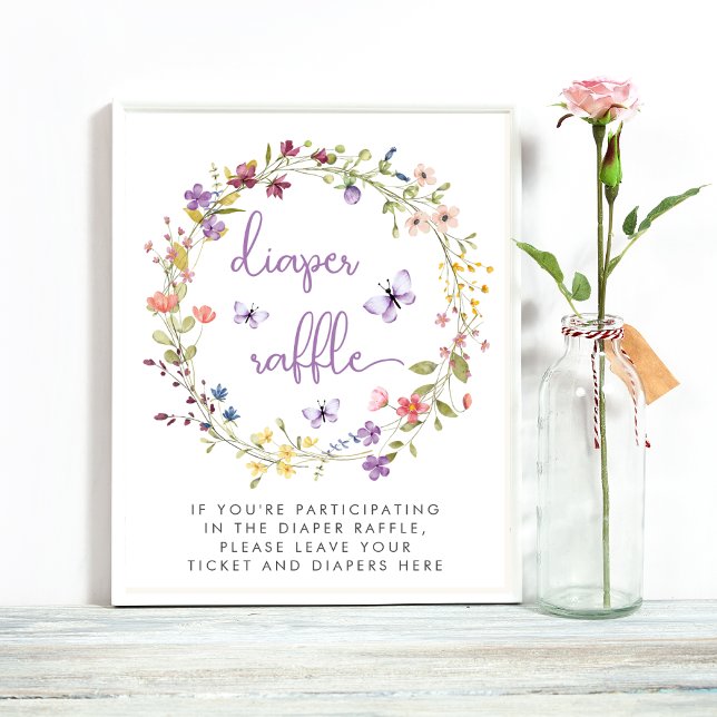 Wildflower Watercolor Diaper Raffle Baby Shower Poster (Creator Uploaded)