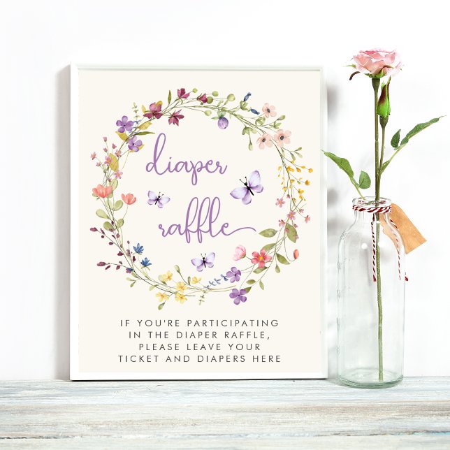 Wildflower Watercolor Diaper Raffle Baby Shower Poster (Creator Uploaded)