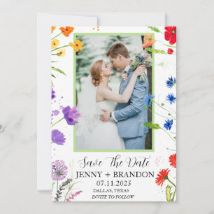 Wildflower Watercolor Elegant Modern Floral Photo  Save The Date